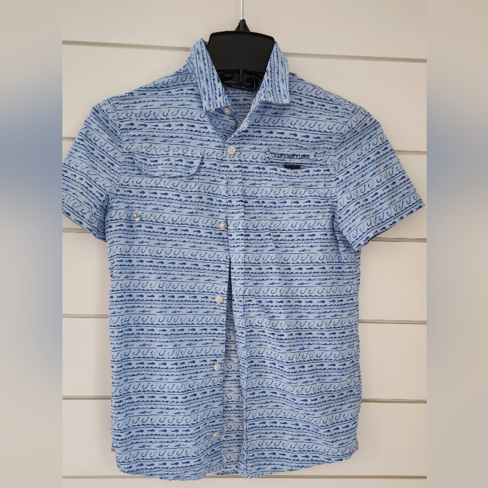 Vineyard Vines Blue Patterned Kids Button Down Shirt